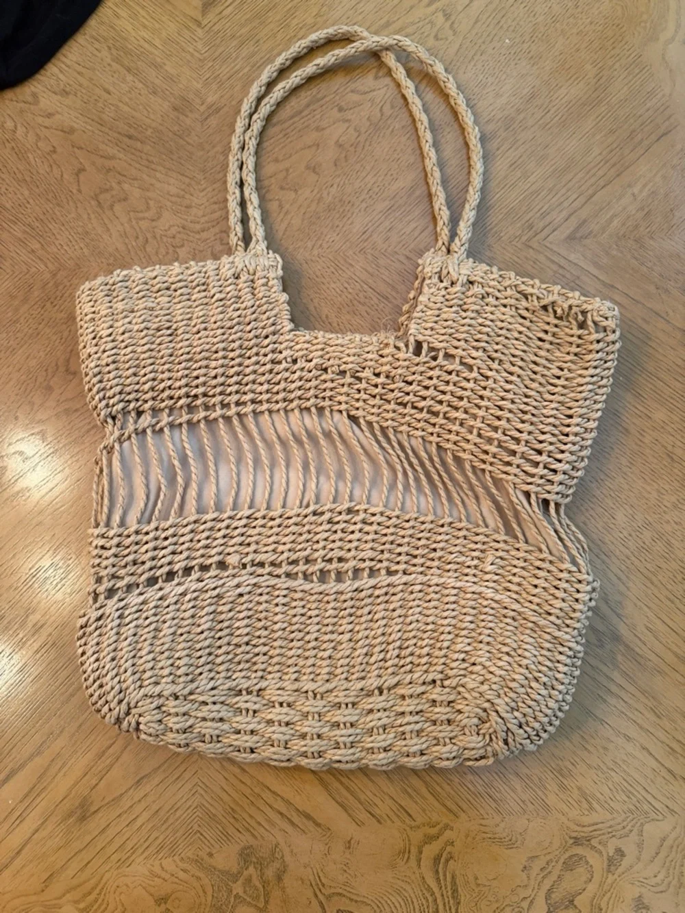 Woven Straw Tote Bag - Beige